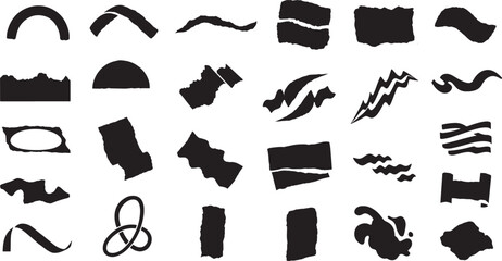 Collection of Abstract Black Silhouette Shapes and Elements for Design and Decoration