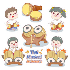 Kids playing traditional Thai musical instruments.