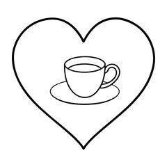 One Line Drawing Heart With Coffee Cup Inside