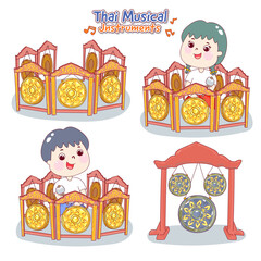 Kids playing traditional Thai musical instruments.