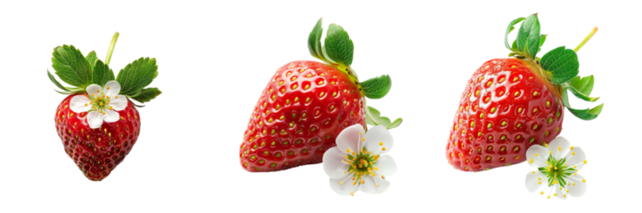 Luscious strawberries displaying vibrant red hues delicate flowers