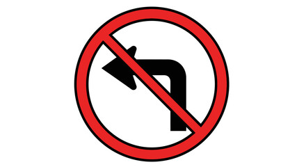No left turn traffic sign with a red prohibition circle and diagonal bar for safety regulations and direction warnings to avoid accidents and danger