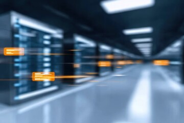 A receiver detects microscopic beams from server memory through the network interface, forming synchronized radiant channels of flowing digital information