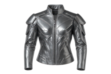 Futuristic silver jacket with geometric design isolated on transparent background