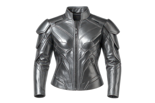 Futuristic silver jacket with geometric design isolated on transparent background