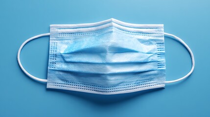 Surgical face mask on blue background for protection against viruses