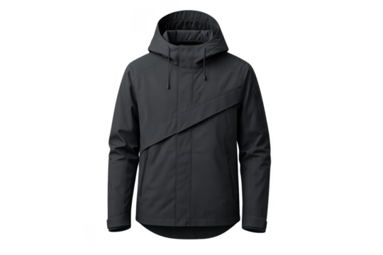 Dark gray hooded jacket isolated on transparent background, modern design