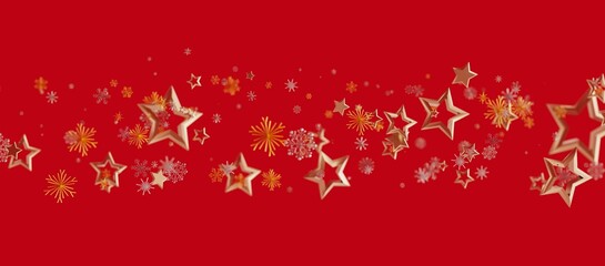 Christmas, holiday background featuring golden stars and snowflakes on a bright red backdrop, perfect for celebrations and festive de