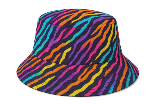 Stylish rainbow zebra print bucket hat isolated on transparent background. - Powered by Adobe