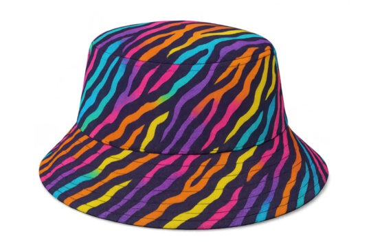 Stylish rainbow zebra print bucket hat isolated on transparent background. - Powered by Adobe