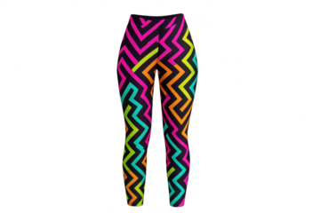 Vibrant neon zigzag pattern leggings for women, isolated on transparent background