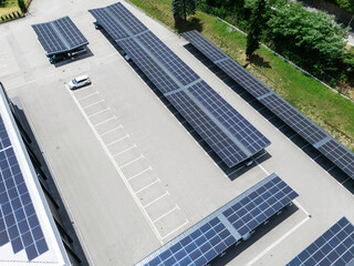 Parking space with solar panels on a roof