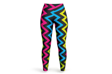 Colorful neon zigzag leggings isolated on transparent background, vibrant style.