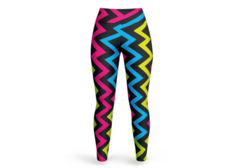 Colorful neon zigzag leggings isolated on transparent background, vibrant style.