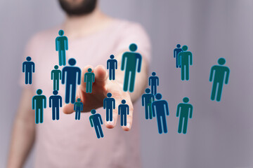Abstract business concept of people icons, a digital community and teamwork to support business success and col