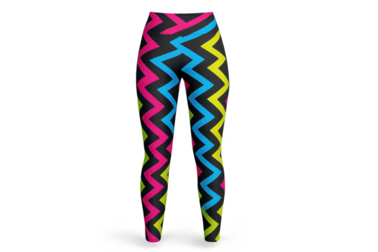Colorful neon zigzag leggings isolated on transparent background, vibrant style.