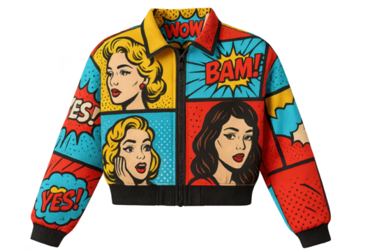 Pop art comic jacket, isolated on transparent background, bold style. - Powered by Adobe