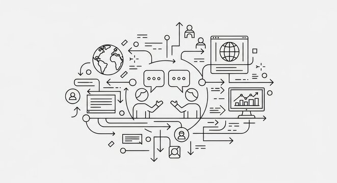 Global communication and connectivity concept, illustrating interconnected ideas and technologies