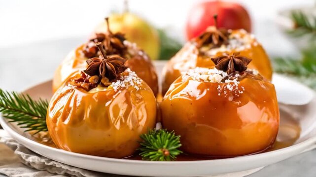 Baked apples with caramel  star anise.