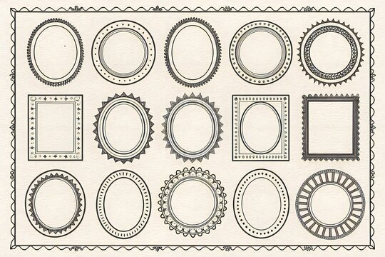 Ilustraci&oacute;n detallada de marcos decorativos de diferentes formas y dise&ntilde;os, ideal para proyectos creativos.