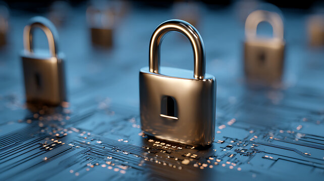 Digital Padlock Securely Placed on a Circuit Board Microchip