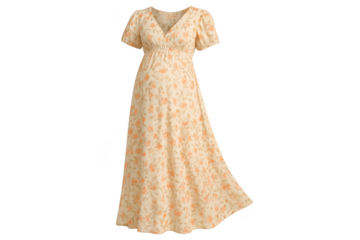 Elegant floral maxi dress isolated on transparent background, women's fashion apparel