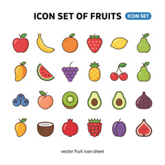 Icon Set of Fruits – 20 Playful Colorful Vector Glyph Icons in a Minimalist Flat Style, Fully Scalable 