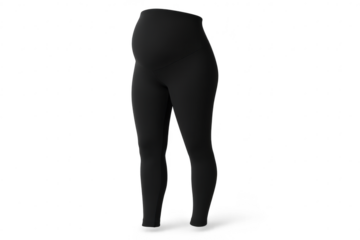 Black high-waist maternity leggings isolated on transparent background, comfy.