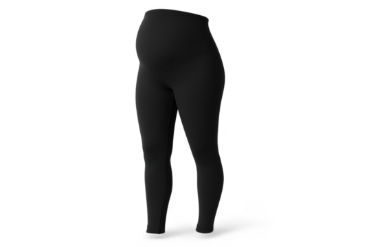 Black high-waist maternity leggings isolated on transparent background, comfy.