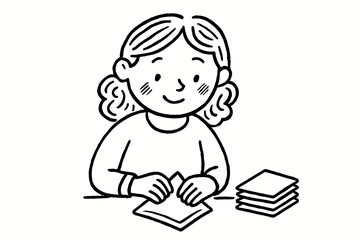handdrawn cute doodle style woman folding napkins vector line illustration