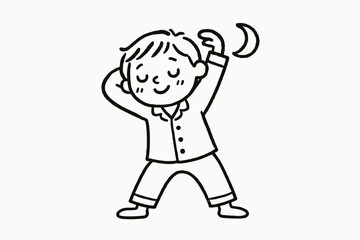 Obraz premium handdrawn cute doodle style person stretching before bedtime vector line illustration
