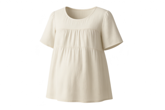 Stylish cream-colored short-sleeved tunic dress isolated on transparent background