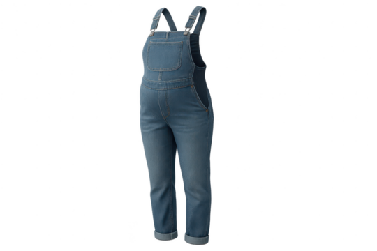 Comfortable blue denim maternity overalls isolated on transparent background