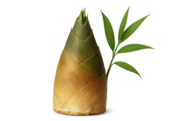 Bamboo shoot growing with green leaves, fresh young plant emerging, dietary ingredient, transparent background