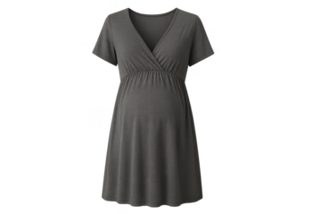 Comfortable dark gray maternity dress with v-neck, isolated on transparent background.