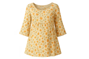 Stylish women's floral print bell sleeve tunic, isolated on transparent background.