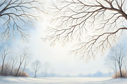 Paisaje invernal con &aacute;rboles desnudos y cielo brumoso.