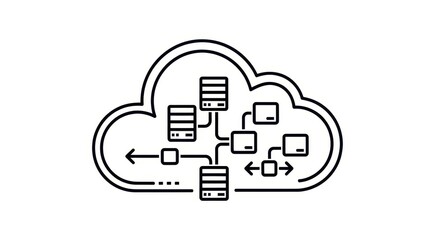 Cloud computing architecture depicting data connections between servers and clients with