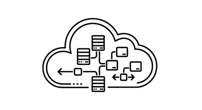 Cloud computing architecture depicting data connections between servers and clients with