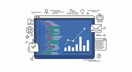 Modern digital interface displaying code analysis and progressive business data analytics