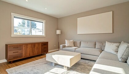 Taupe and Walnut Modern Living Room With Linen Sofa