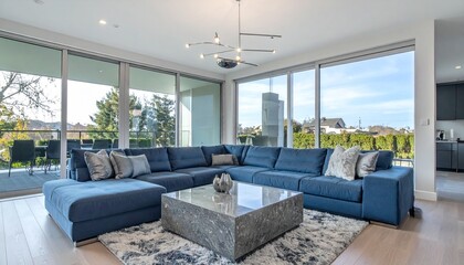 Slate Blue and Silver Luxury Living Room With Modular Sofa