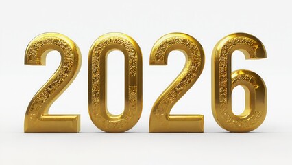 Bold golden foil &ldquo;2026&rdquo; with texture on a matte black background, ultra clear 