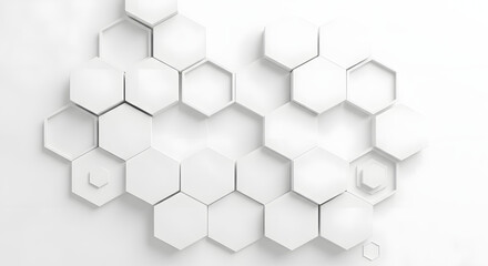 Abstract white hexagonal geometric background pattern, clean design with futuristic and modern appeal, subtle shadows for depth and texture