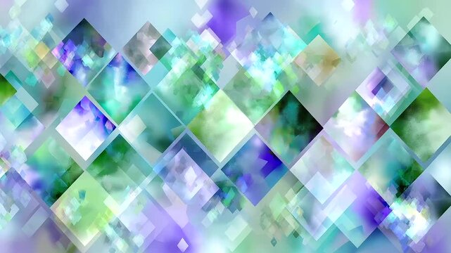 Seamless geometric pattern with diamond shapes in vintage Thai ethnic style, repeating ornament in pastel green, purple, blue colors, intricate tribal fabric print illustration for