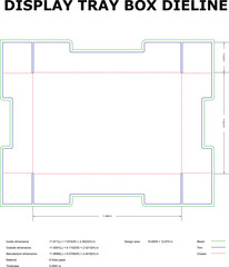 Display tray box dieline with cut-out front, flat packaging template