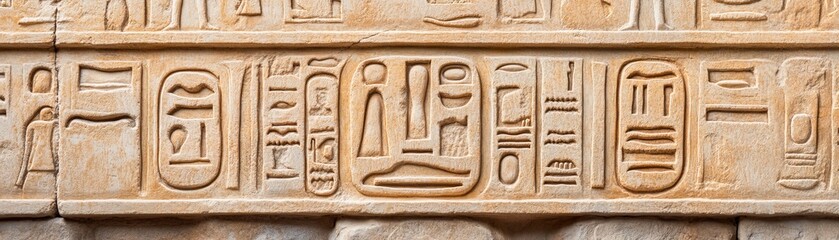 Ancient Hieroglyphs Carved in Stone Wall, Egyptology , Symbols