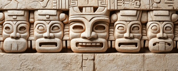 Ancient Stone Carved Masks, Aztec , Sculpture