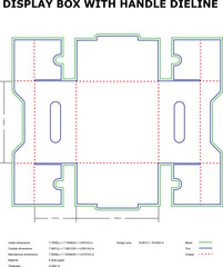 Display box with handle dieline, flat packaging carton template