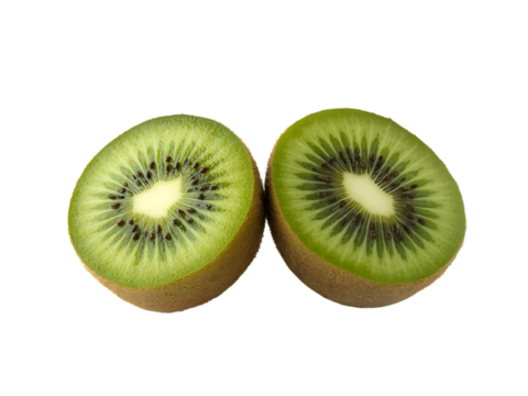 Two halves of kiwi fruit isolated on transparent background, healthy food